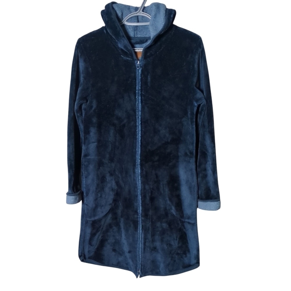 Koolaburra by‎ UGG Plush Hooded Zip Robe Housecoat Navy Size XS